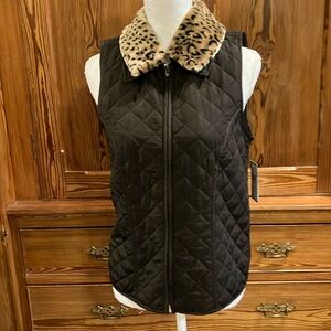 NWT brown vest animal print collar S
